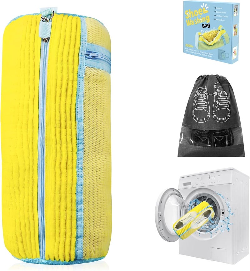 DOBVDLA Shoe Washing Machine Bag | Laundry Shoe Bag for Washer and Dryer, 1pcs Reusable Shoes Cleaner Bags, Chenille Microfiber for Sneakers Tennis Shoes, Zipper with Lock Ring - Image 1